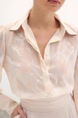Geniş Manşetli Şifon Gömlek - Bej thumbnail 11