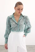 Geniş Manşetli Şifon Gömlek - Mint thumbnail 2