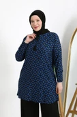 BÜYÜK BEDEN KARE DESENLİ VİSCON KUMAŞ RAHAT KESİM TUNİK - 3