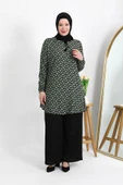 BÜYÜK BEDEN KARE DESENLİ VİSCON KUMAŞ RAHAT KESİM TUNİK - 9