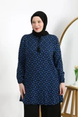 BÜYÜK BEDEN KARE DESENLİ VİSCON KUMAŞ RAHAT KESİM TUNİK - 1