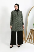 BÜYÜK BEDEN KARE DESENLİ VİSCON KUMAŞ RAHAT KESİM TUNİK - 7