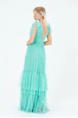 Dipmoda kadın mint korsajlı V yaka tül abiye elbise DPS9271 thumbnail 4