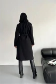 Dipmoda kadın bella kuşaklı kaşe kaban GTS026 - Siyah - 4
