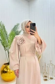 Dipmoda kadın saten gül detaylı tesettür elbise NMS038 thumbnail 2