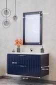 BALNEOM Erguvan Lacivert Demonte 80 Cm Lavabolu Banyo Dolabı Ayna Alt Dolap Lavabo - 2