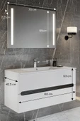 BALNEOM Banyo Kadife Beyaz Parlak Hıgh Gloss Demonte 80 Cm Banyo Dolabı Led Işıklı Aynalı Üst Dolap - 3