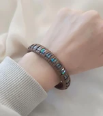 Bileklik Hakiki Deri Örgü Unisex 21 cm Bilezik Takı Aksesuar thumbnail 2