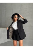 Dipmoda kadın astarlı içi leopar desenli blazer ceket DPG071 - 1
