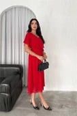 Dipmoda kadın kuşaklı midi boy şifon elbise DPK4116 - 2