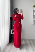 neşeli butik kadın likralı düğme detaylı tesettür elbise NMS046 - 3
