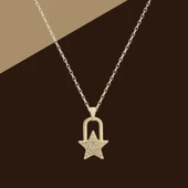 Yıldız Şekilli Çelik Zirkon Kolye 45 cm Gold Renk – 316L Paslanmaz Çelik, Suya Dayanıklı, Kararma ve Solma Yapmaz - 1