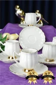 Farika Porselen Lale 12 Parça 6 Kişilik Altın Yaldız Kahve Fincan Takımı - 1