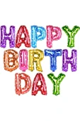 Puantiyeli Happy Bırthday Folyo Balon Doğum Günü Partisi Puantiyeli Renk Folyo Balon - 1