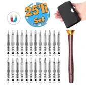 Mıknatıslı Saatçi Tornavida 25 'li Set Tork Yıldız Düz Üçgen İnce uç Küçük Vida Tornavidası Çantalı thumbnail 1