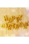 Altın Happy Bırthday Folyo Balon Doğum Günü Partisi Gold Renk Folyo Balon - 1