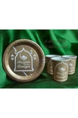Hoşgeldin Ramazan Gold 8 Kişilik Tabak 8 Adet Bardak Gold Seri Set - 1