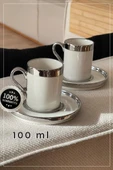 Gümüş Yaldızlı 6 Kişilik Porselen Fincan Seti 12 Parça Türk Kahvesi Takımı Kahve Fincanı 100 Ml - 3