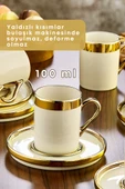 Altın Yaldızlı Gold 6 Kişilik Porselen Fincan Seti 12 Parça Türk Kahvesi Takımı Kahve Fincanı 100 ml - 2