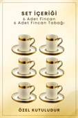 Altın Yaldızlı Gold 6 Kişilik Porselen Fincan Seti 12 Parça Türk Kahvesi Takımı Kahve Fincanı 100 ml - 4