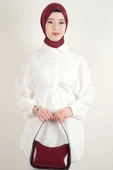 Bayan Gömlek - Kendinden Çizgili Günlük Gömlek Beyaz - 1