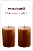 2 Adet Silindir Dekoratif Kokusuz Kahverengi Mum- Hediyelik Blok Mum - 3