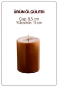 2 Adet Silindir Dekoratif Kokusuz Kahverengi Mum- Hediyelik Blok Mum - 4