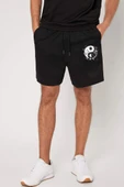 Tasarım Baskılı Pamuk Unisex Penye Short - 2