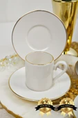 Farika Porselen Şems 12 Parça 6 Kişilik Altın Yaldız Porselen Kahve Fincan Takımı - 1
