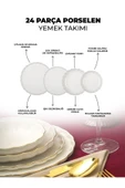 Farika Porselen Habbe 24 Parça 6 Kişilik Altın Yaldız Porselen Yemek Takımı - 3