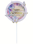 Pasta Üstü Dekoratif Çubuklu Happy Bırthday Kelebekli - 2