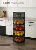 5 Katlı Sebzelik Açılır Metal Patates Soğan Sepeti Paslanmaz Meyvelik Organizer Sepet Siyah - 1