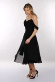 DORİDORCA Straplez Yırtmaçlı Şifon Midi Boy Kadın Abiye Elbise 2246081 thumbnail 6
