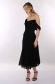 DORİDORCA Straplez Yırtmaçlı Şifon Midi Boy Kadın Abiye Elbise 2246081 thumbnail 4