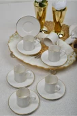 Farika Porselen Şems 12 Parça 6 Kişilik Altın Yaldız Porselen Kahve Fincan Takımı - 2