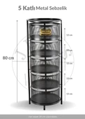 5 Katlı Sebzelik Açılır Metal Patates Soğan Sepeti Paslanmaz Meyvelik Organizer Sepet Siyah - 3
