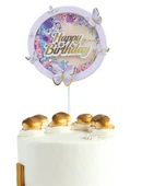 Pasta Üstü Dekoratif Çubuklu Happy Bırthday Kelebekli - 1