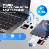 USB 2.0 6 in 1 Kart Okuyucu ve USB Çoklayıcı – Type-C, Micro USB, SD/TF Kart Desteği - 4