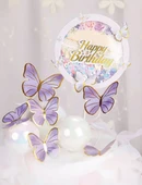 Pasta Üstü Dekoratif Çubuklu Happy Bırthday Kelebekli - 3