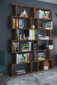 6 Raflı Çift Modül Zigzag Kitaplık Çalışma Odası Ofis Kitaplık - 1