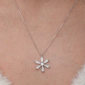 KENPAZAR Gümüş Baget Taşlı Çiçek Kadın Kolye - 4