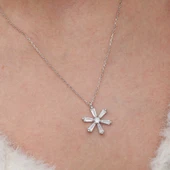 KENPAZAR Gümüş Baget Taşlı Çiçek Kadın Kolye - 5