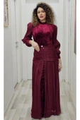 Çiçek Detaylı Çıkarılabilir Etekli Kadife Abiye 2752-Bordo - 1
