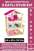 Premium Çocuk Eğlenceli Hayal Dünyası Beceri Geliştirici El Yapımı Ahşap Büyük 3 KATLI OYUN EVİ - 1