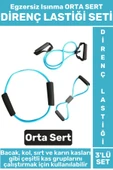 Premium Seri Fitness Aerobik Pilates Egzersiz Isınma Kadın Erkek ORTA SERT 3'lü DİRENÇ LASTİĞİ SETİ - 1