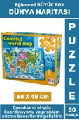 Eğlenceli Eğitici Görsel Algı Problem Çözme Becerisi Çocuk Puzzle 50 Parça Büyük Boy DÜNYA HARİTASI - 1