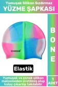 Premium Seri Su Geçirmez Elastik Yumuşak Yüzücü Havuz Deniz Yüzme Şapkası Silikon Bone 1 Adet - 1