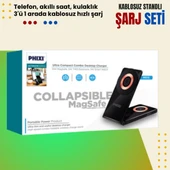 Phixi MS10 3-in-1 Magnetic Wireless Standlı Şarj Seti - Akıllı Saat, Kulaklık ve Telefon - 3