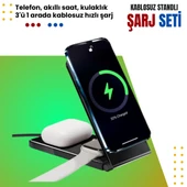 Phixi MS10 3-in-1 Magnetic Wireless Standlı Şarj Seti - Akıllı Saat, Kulaklık ve Telefon - 2