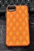 iPhone 7 / 8 Uyumlu Baklava Desenli Pırlanta Taşlı Sert Kapak Kılıf Turuncu thumbnail 2